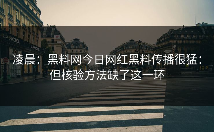 凌晨：黑料网今日网红黑料传播很猛：但核验方法缺了这一环